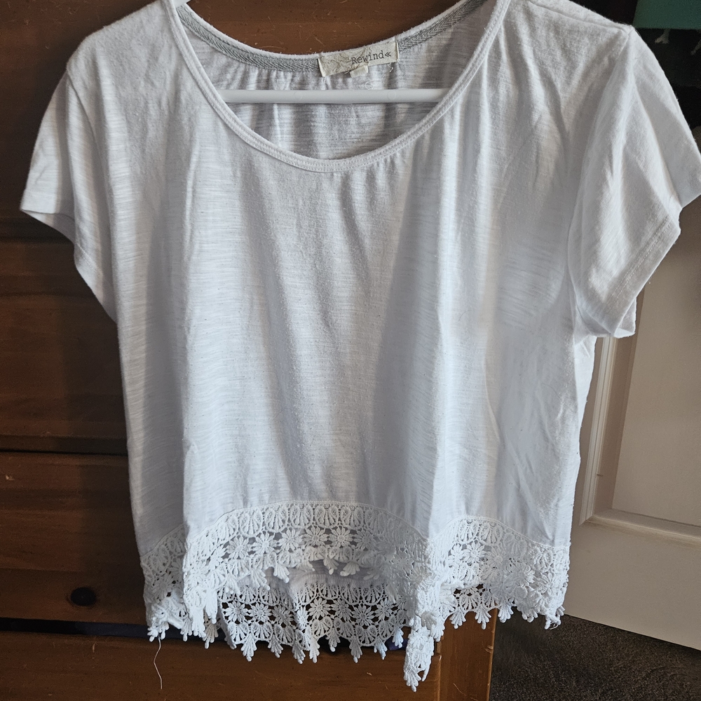 White Lace Hem Women's Top